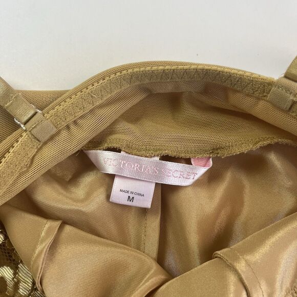 Victorias Secret Satin Lace Slip Mini Dress Chemise M Gold Cocquette Party Glam - Picture 4 of 12